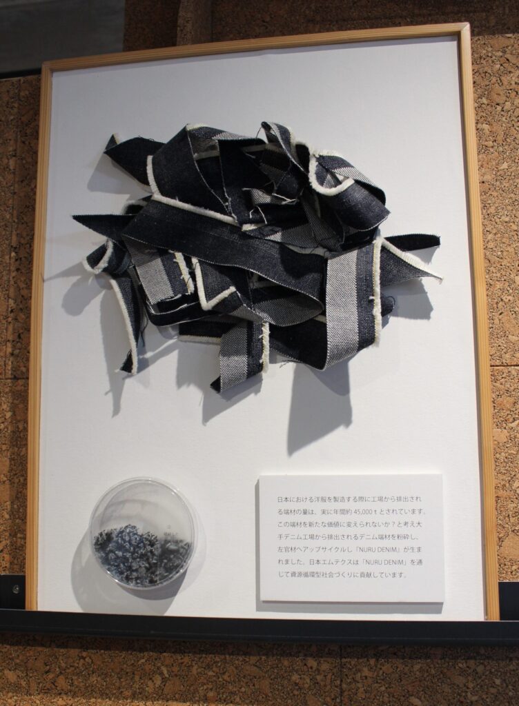 パネルに展示されるデニム端材